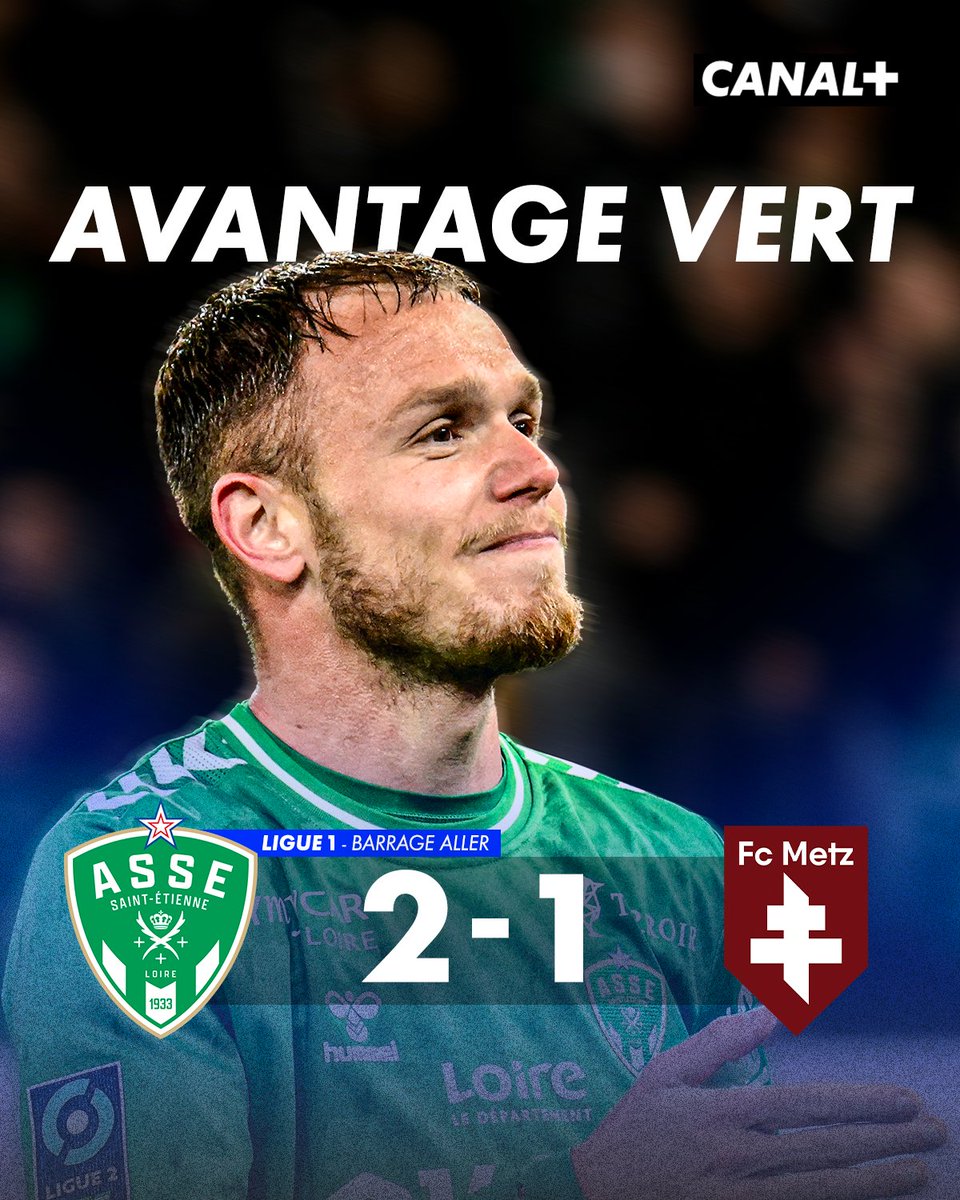 🚨 L'ASSE prend l'avantage face à Metz à l'issue du barrage aller pour la montée en Ligue 1 ! 🟢 Le match retour aura lieu ce dimanche à 17H au Stade Saint-Symphorien 👀 #ASSEFCM