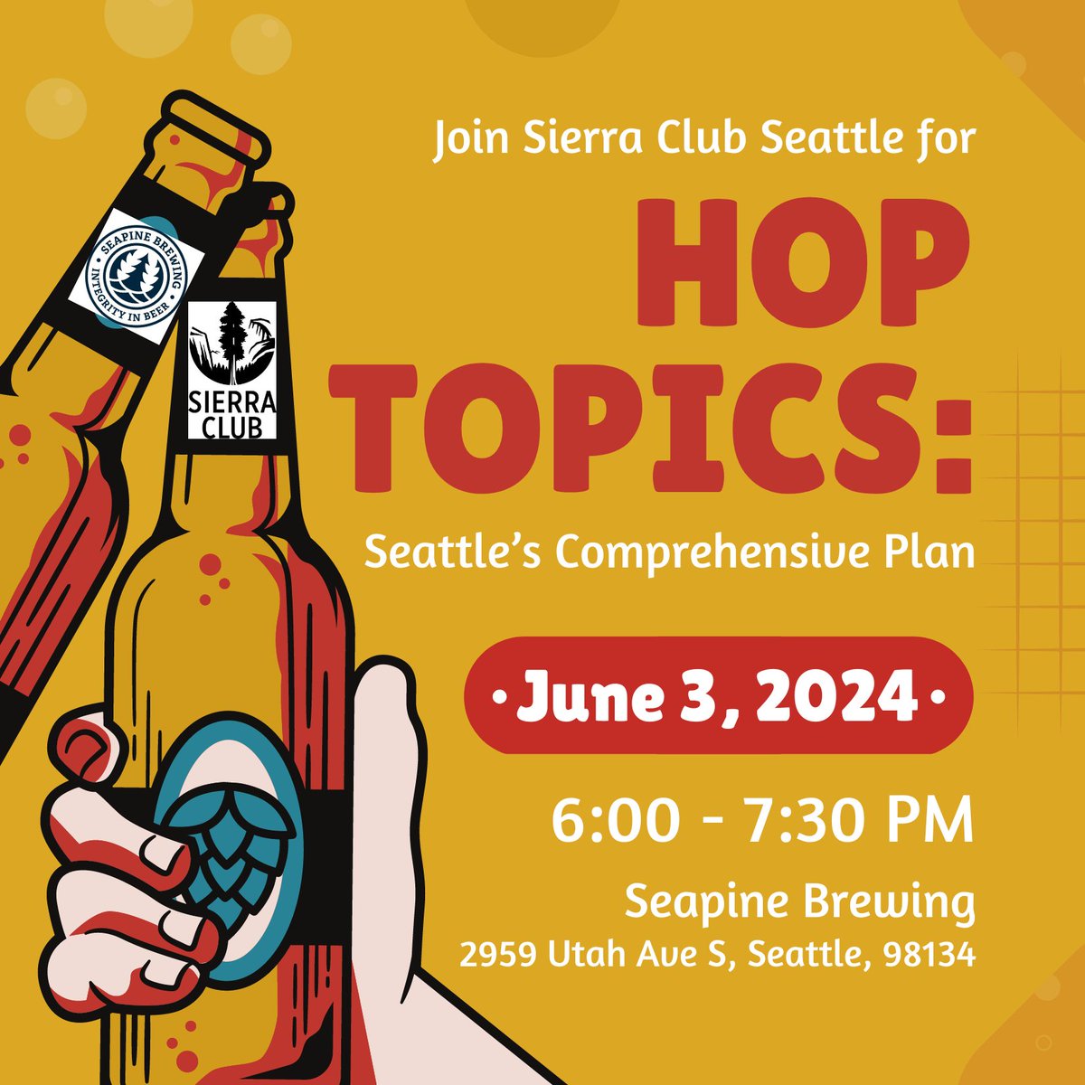 Sierra Club Washington State (@sierraclubwast) on Twitter photo Join us on Mon, 6/3 <a href="/seapinebrewing/">Seapine Brewing</a> for a convo on Seattle's Comprehensive Plan 2024 update. RSVP: lu.ma/ij4cuxt5
The Comprehensive Plan determines how we equitably we grow in regards to housing, jobs, transportation, and more. Join us on Mon, 6/3 <a href="/seapinebrewing/">Seapine Brewing</a> for a convo on Seattle's Comprehensive Plan 2024 update. RSVP: lu.ma/ij4cuxt5
The Comprehensive Plan determines how we equitably we grow in regards to housing, jobs, transportation, and more.