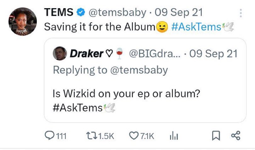 Tems commot Wizkid for her album kee😭😭😭