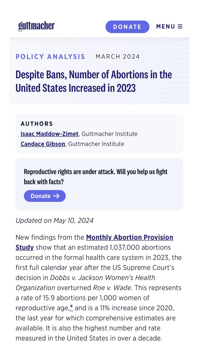 As was predicted, based on international data, the # of abortions overall in the US has INCREASED since Dobbs Women who do not want to d!e, be forced to lose their fertility, have permanent organ damage, are choosing to immediately terminate a pregnancy in larger numbers If