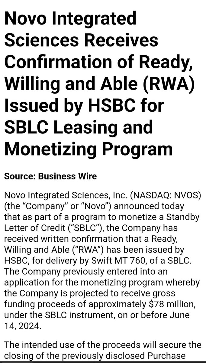 $NVOS
78 MILLION Stand By Credit Facility from HSBC FOR GEMS💥💥💥