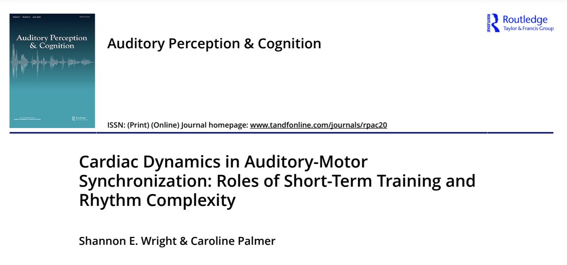 Long-term music training impacts motor-auditory synchrony and heart rhythms. How about shorter training? PhD student @Seilyce &amp; Prof @SPL_CPalmer studied adults after rhythm training. They found short-term learning and rhythm complexity affect heart rhythms during synchronization