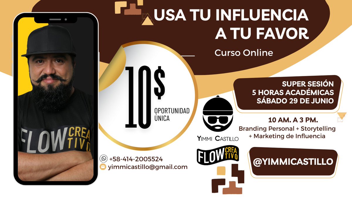 ¡Precio de locura Curso Online!

Curso En Línea para aprender a usar las técnicas más efectivas de #BrandingPersonal #Storytelling y #MarketingdeInfluencia y poner tus Redes Sociales a trabajar para tus objetivos.

Reserva por el WS +584142005524
#CursoOnLine #Influencers