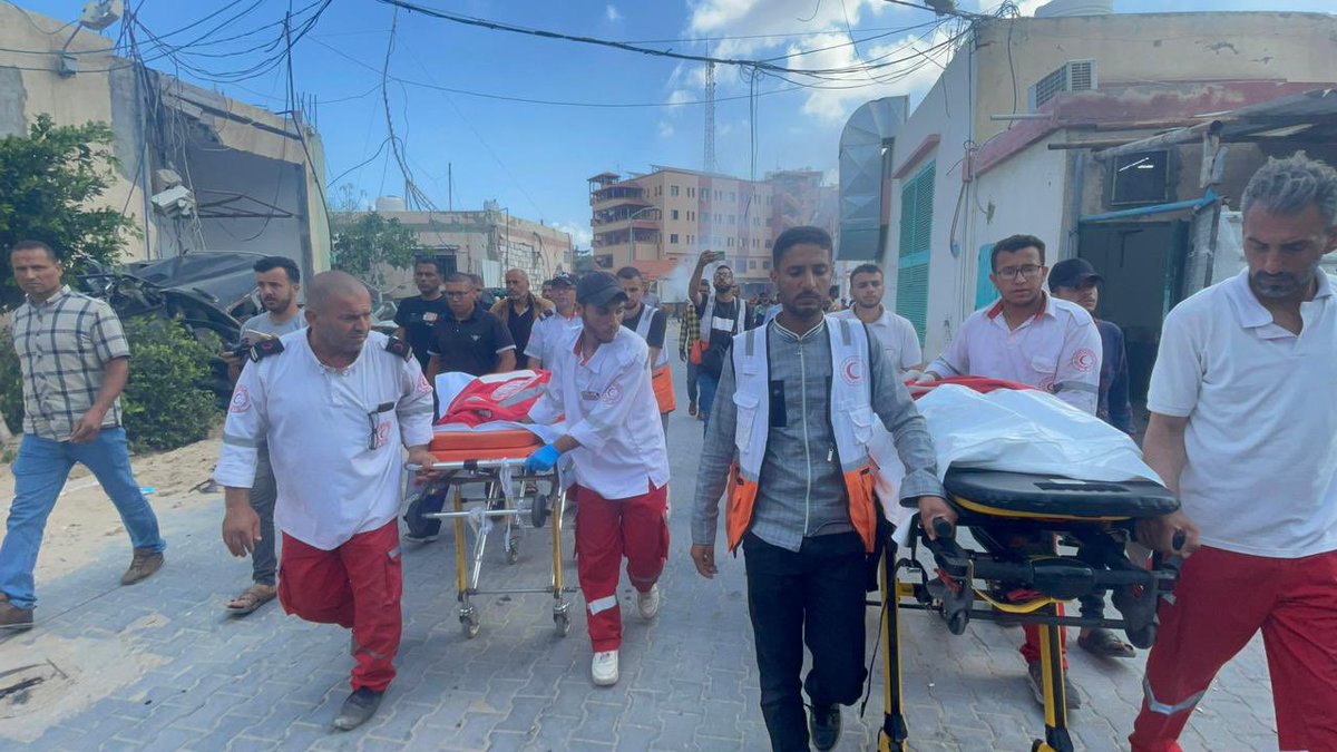 This is how we find the Palestine Red Crescent ambulance and the bodies of our colleagues Haitham Tubasi and Suhail Hassouna. The Red Crescent logo is an internationally protected symbol. Instead of it being used to protect our colleagues, it was used as a burial shroud. Rest in