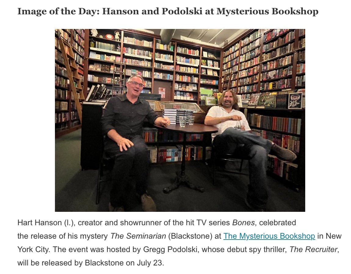 @HartHanson @bitsofnonsense #TheSeminarian Image of the Day: Hanson and Podolski at Mysterious Bookshop shelf-awareness.com/theshelf/2024-… via @ShelfAwareness