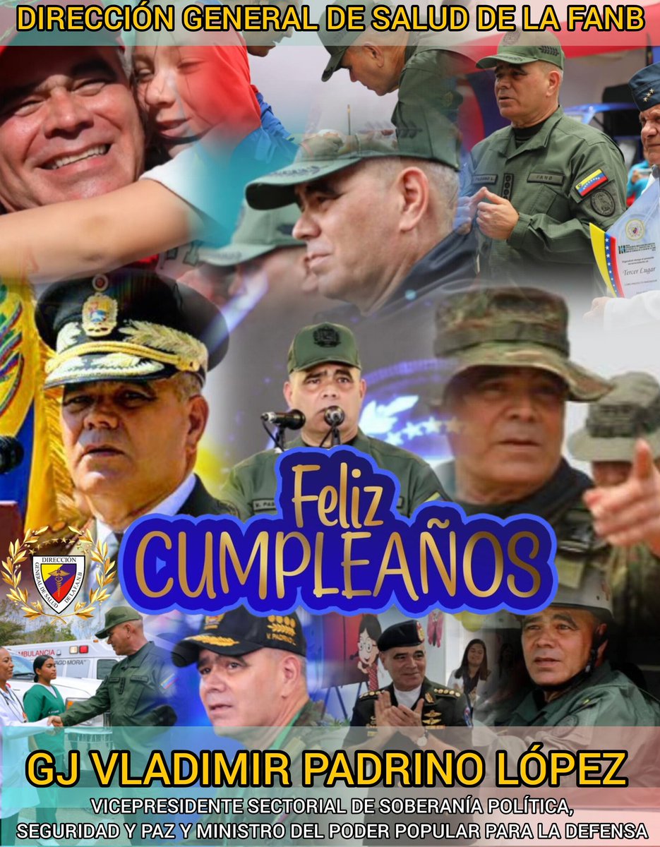 La @DigesaludFANB se honra en felicitar a nuestro GJ @vladimirpadrino, hombre leal, de espíritu valiente, ejemplo de liderazgo y compromiso patriótico por nuestra amada #Venezuela. ¡Feliz Cumpleaños!