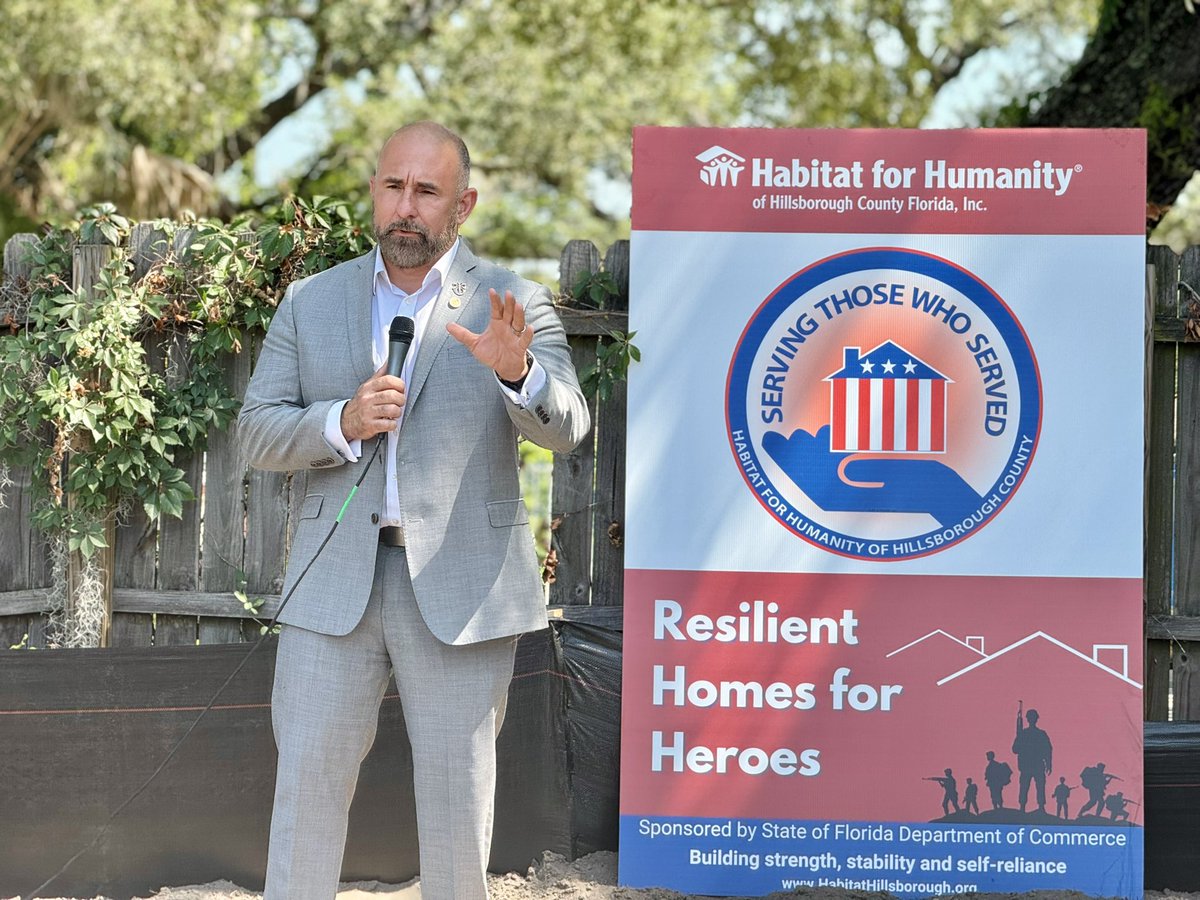Proud to break ground on a Resilient Homes for Heroes project with @Habitat_org Hillsborough & @FLVetsAffairs! Thankful to work with my friend Rep. Danny Alvarez to fund homes and roof replacements for deserving veterans in our community. 🏡🇺🇸
