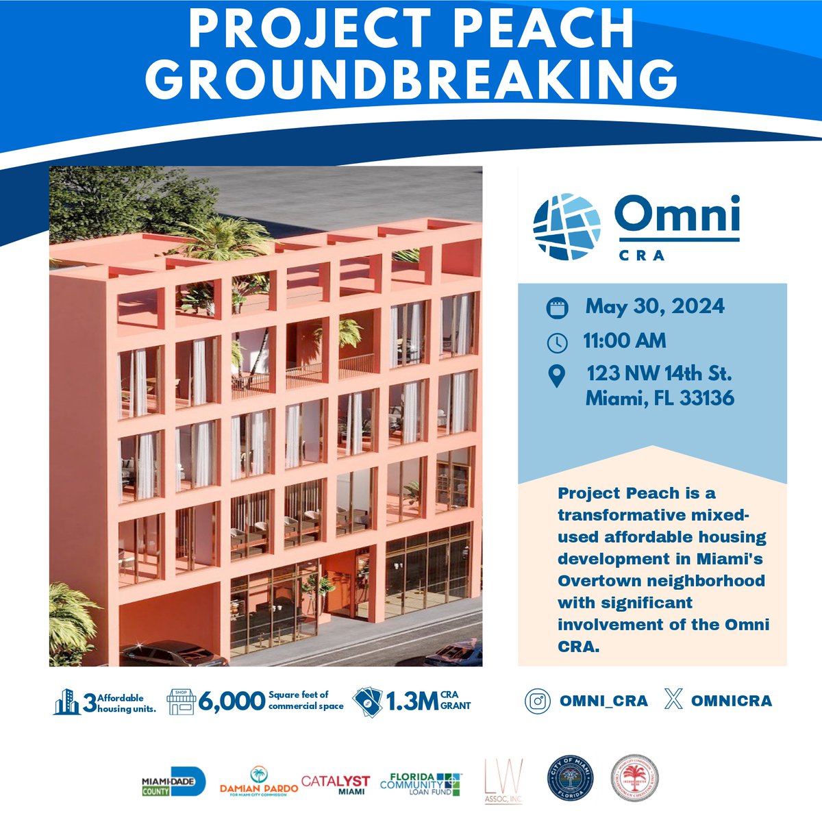 🏗 New Affordable Housing Comes to Overtown! 🏘
The @OmniCRAMiami is breaking ground on Project Peach, a transformative mixed-use development bringing:
✅ 3 affordable housing units
✅ 6,000 sq ft commercial space
✅ Communal rooftop oasis
@OmniCRA 
#ProjectPeach #OmniCRA