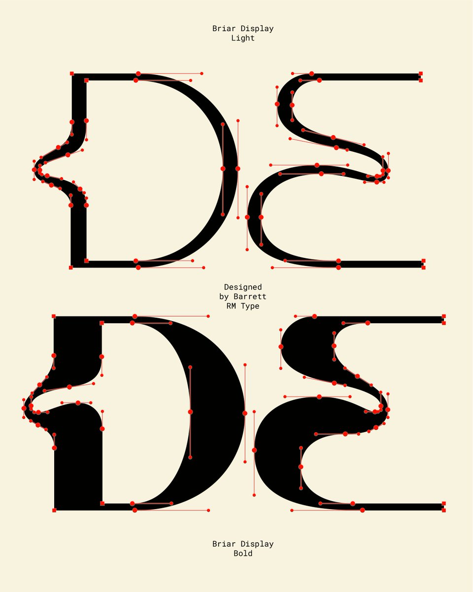 The construction of the D and E characters in my upcoming Briar variable typeface!