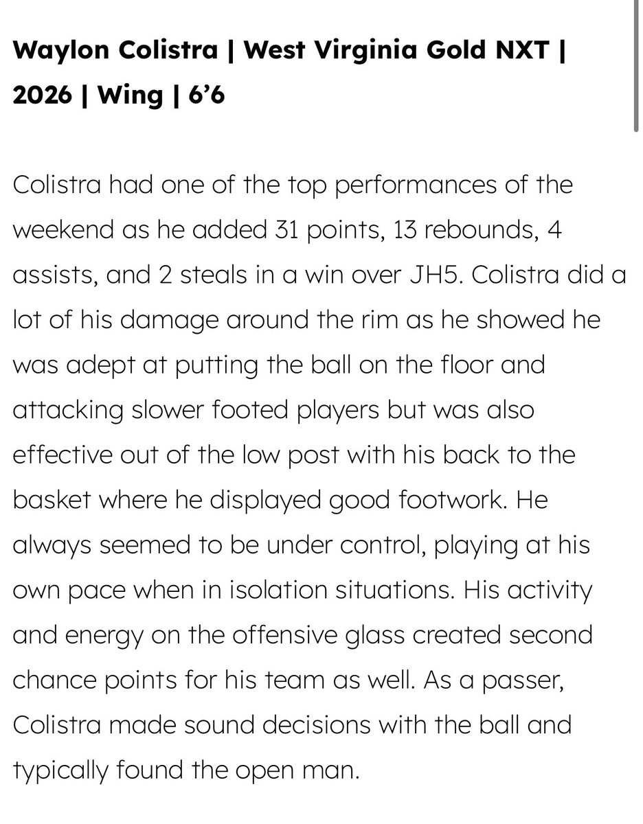 Thanks for the writeup @shanku_nair @NxtProHoops about my play in Cincinnati/Hamilton, OH this past weekend with @WVGoldHoops NXT 16U. Loved playing with my team in Session 9 of @PUMAHoops @PRO16League. 🏀 @KevinMoses38 @PrepHoops_WV @Phenom_Hoops