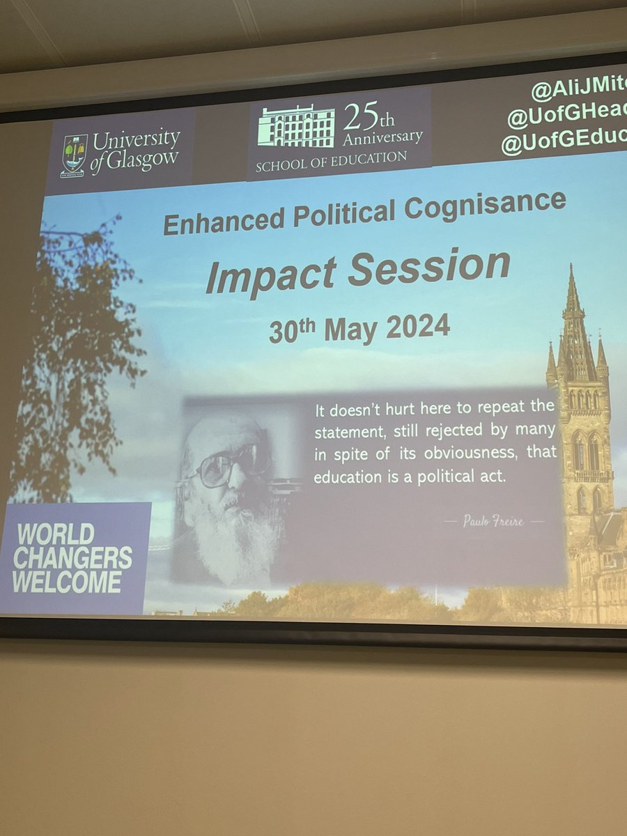 Today was the final session of the Enhanced Political Cognisance course @UofGlasgow Thank you @AliJMitchHT and so many colleagues from across the city for insight and reflections at each session. I’ve enjoyed the debates very much! @EdISGlasgow @GCCLeadLearn