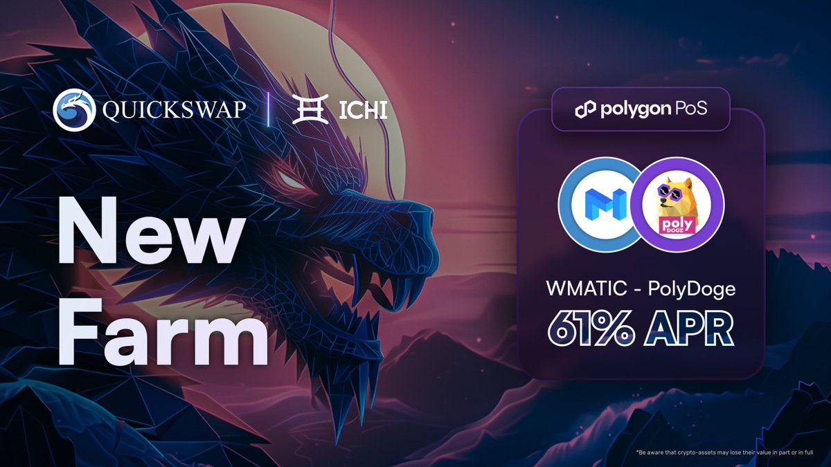 QuickswapDEX's tweet photo. New POLYDOGE - WMATIC farm launched on Polygon PoS!

Earn ~61% APR in $dQUICK and POLYDOGE rewards by providing liquidity and farming.

@PolyDoge and dragon communities, don't miss the chance to get in on this meme action.

👨‍🌾 https://t.co/00lEAStUN7 https://t.co/Kj8N4KEWGm