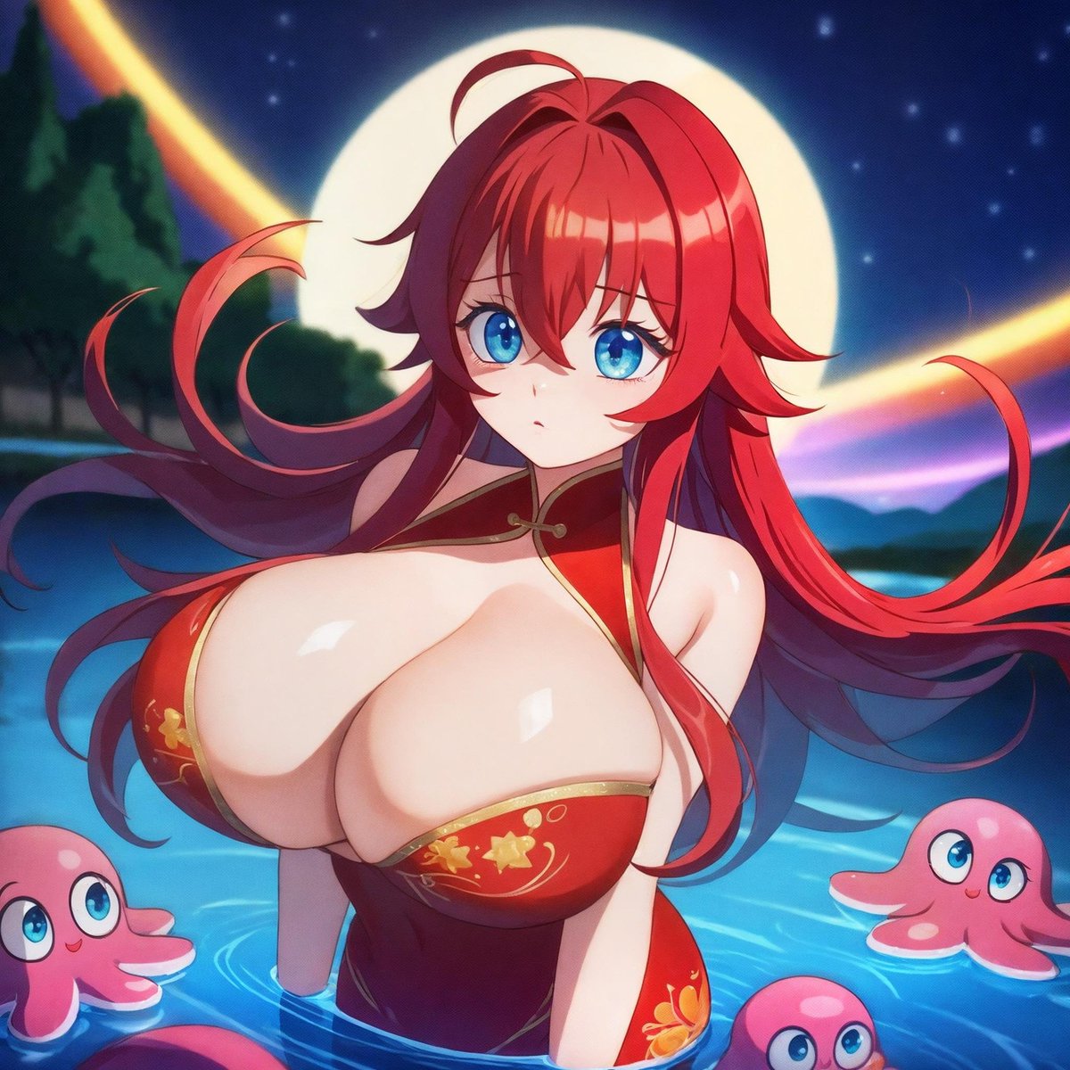 * GN X Family 

~ Tonight I went to the lake to cool off a bit. Suddenly something touched my skin and when I looked down I was surrounded by cute little octos ~ 🐙

made with @imgn_ai
#imgnai #aigenerated #cryptoart #animegirl #waifu
app.imgnai.com/post/851408323/