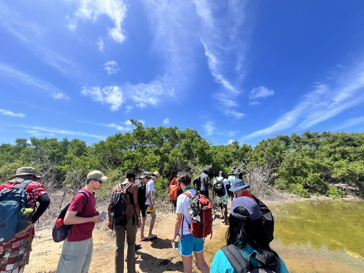 As mentioned, at the #ISROC field school we learned about #saltponds. Pictured are the hypersaline microbial mats, which are analogs of early Earth. 
We also discussed how the salt pond was recently cored (2018) to look for tsunami deposits. #ISROCfieldschool2024