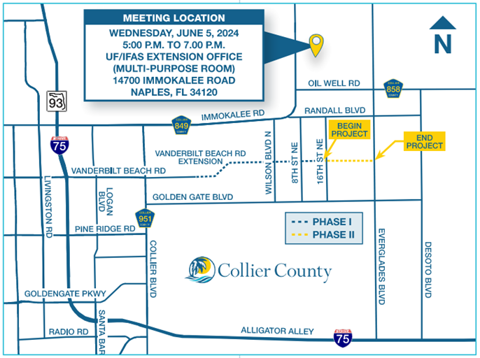#CollierCounty invites you to the Vanderbilt Beach Road Extension Project Phase II 30 Percent Design Plans Public Information Meeting on Wed., June 5, at the UF/IFAS Extension Office at 14700 Immokalee Rd., Naples, FL 34120. For more information, visit: colliercountyfl.gov/Home/Component…