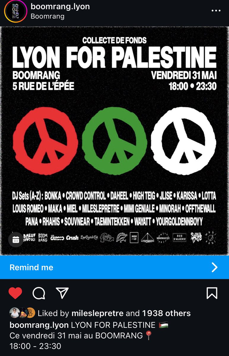 DEMAIN 🚨🇵🇸
Événement big collaboratif avec pleins d’orga où tous les bénéfices seront reversés à l’association Terra Solidaire qui agit en Palestine 
FREE PALESTINE on se voit demain !!
DJ SETS MERCH ETC