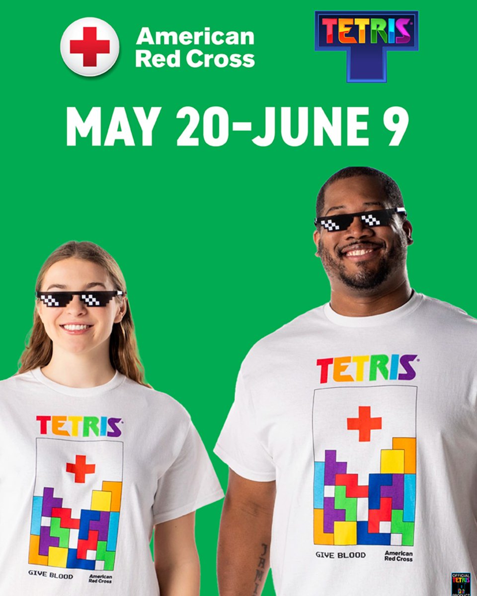 You + Us = The Perfect Fit! Come to give blood, platelets or plasma May 20-June 9 for a commemorative @Tetris_Official + Red Cross T-shirt, while they last. Together, let's build the blood supply, donation by donation. Book now: rcblood.org/3yrqdkP #TetrisTurns40