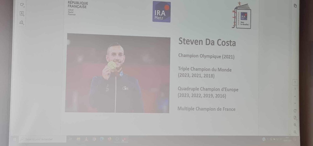 LagneauJules's tweet photo. Journée J.O à l’IRA pour les élèves des cordées de la réussite. La rencontre avec Steven Da Costa Champion du monde et médaillé d’or de karaté aux JO de Tokyo, parrain de l’événement, marquera la mémoire de nos jeunes. @IRAdeMetz @MoselleCD57 @acnancymetz @Dsden57 @GregoryPremon https://t.co/lqvZTIh8QG