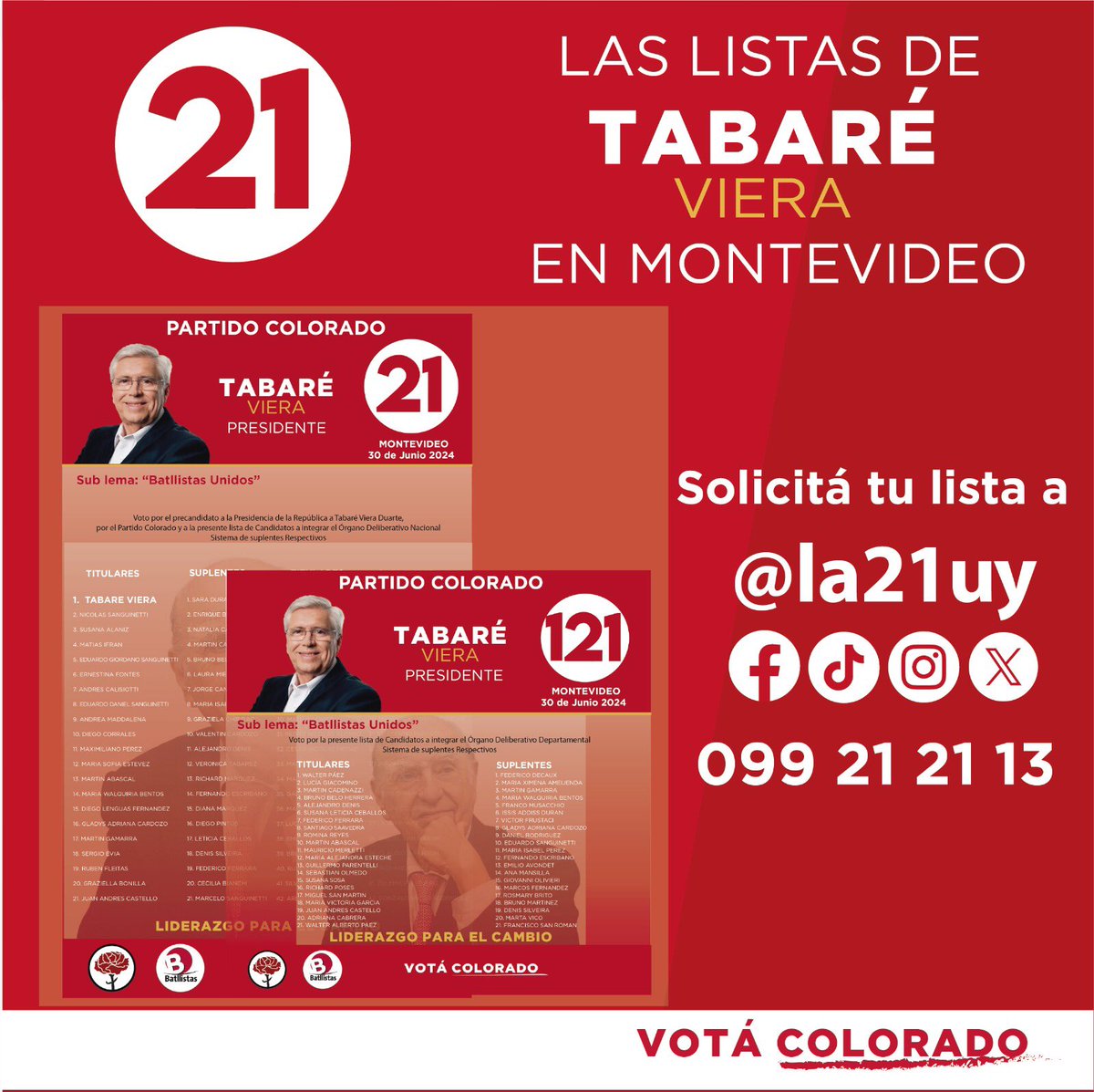 La21uy's tweet photo. Contáctanos y te llevamos las listas!!!
#La21 
#PresidenteTabaré
#LiderazgoParaElCambio https://t.co/d408KJf59d
