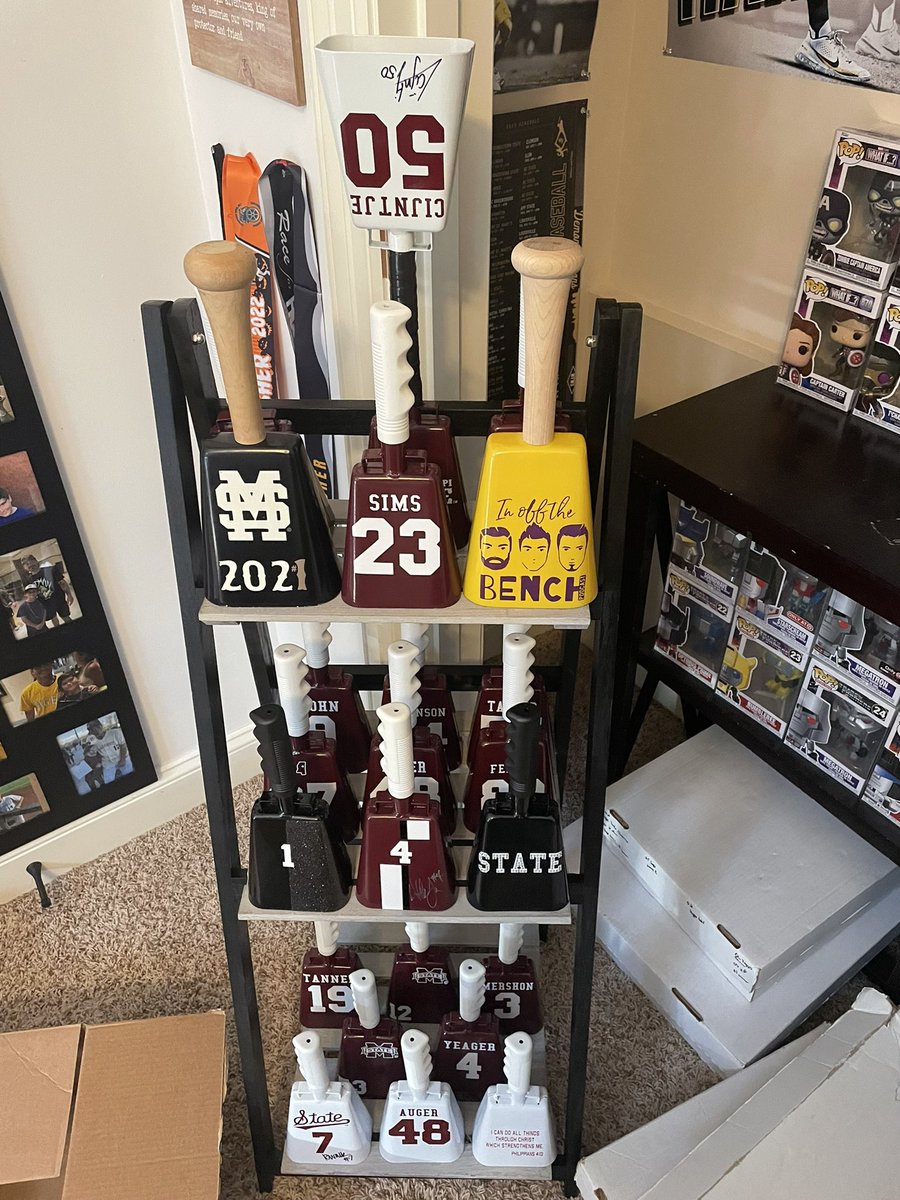 Does a #LSU fan maybe have the best cowbell collection in the country? I support all the IOTB guests that have came on our show and I love what the @thebellsmith does with #NIL so this collection is my pride and joy even over my baseballs #GrowTheGame #TheirStory #HailState