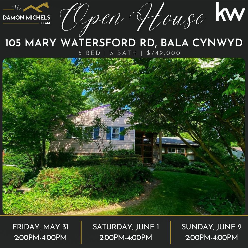 🏡 Open House Alert! Join us tomorrow for an open house at 105 Mary Watersford Rd, Bala Cynwyd. Don't miss the opportunity to tour this beautiful property!
#OpenHouse #BalaCynwyd #RealEstate #KWMainLine #TheDamonMichelsTeam