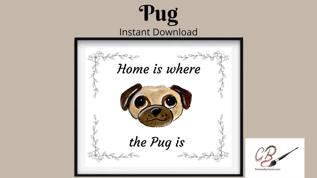 This sweet Pug print is available as a digital download. Print it instantly, right at home! #Pug #Gifts etsy.me/3whrTK4