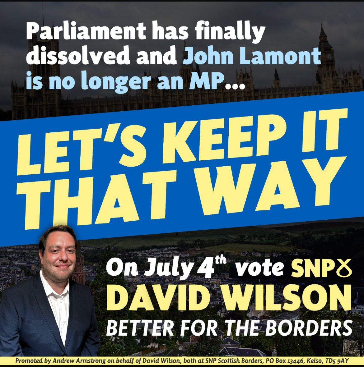 David_Wilson06's tweet photo. 🗳️Polling Day 4th July 2024: 7am to 10pm

✅Register to vote by 18th June 2024

📮Register for a Postal Vote by 19th June 2024

🪪Remember your NEED photo ID in this election 

#VoteSNP #BetterForTheBorders https://t.co/C1WiMoTWCo