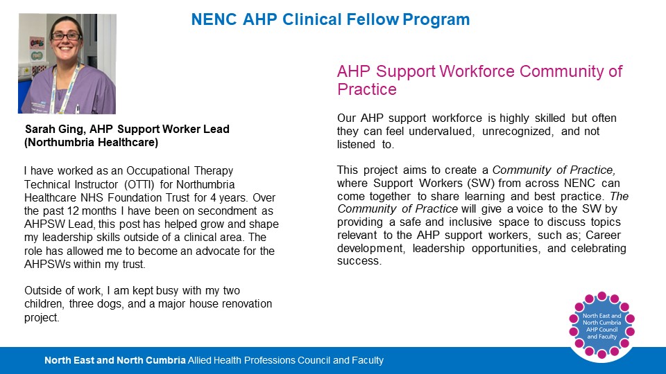 NENC AHPs (@nencahps) on Twitter photo Double welcome for our Friday Fellows, Lucia and Sarah
Leading on building a shared community and championing the talents of our AHP Support Workforce.
<a href="/NENC_NHS/">North East and North Cumbria NHS</a> <a href="/RachelSpinkAHP/">Rachel Spink</a> <a href="/MQuinn2020/">Dr Maria Avantaggiato-Quinn</a> @janet_folland <a href="/AHP_NENCY/">AHP North Cumbria, North East and Yorkshire💙</a> <a href="/NaomiMcVey/">Naomi McVey 🐝</a> Double welcome for our Friday Fellows, Lucia and Sarah
Leading on building a shared community and championing the talents of our AHP Support Workforce.
<a href="/NENC_NHS/">North East and North Cumbria NHS</a> <a href="/RachelSpinkAHP/">Rachel Spink</a> <a href="/MQuinn2020/">Dr Maria Avantaggiato-Quinn</a> @janet_folland <a href="/AHP_NENCY/">AHP North Cumbria, North East and Yorkshire💙</a> <a href="/NaomiMcVey/">Naomi McVey 🐝</a>