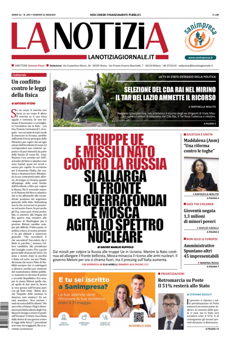 🗞 Buongiorno, ecco la nostra prima pagina di oggi 👉🏻 lanotiziagiornale.it