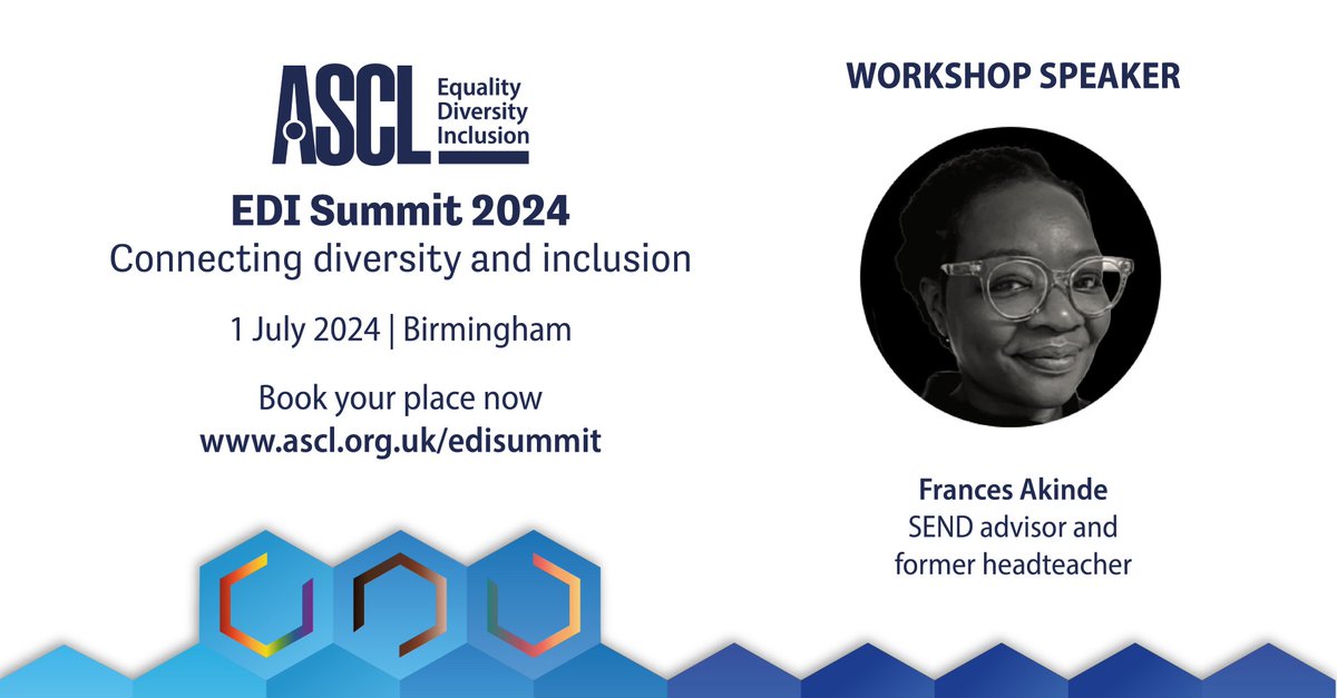 Pleased to have been invited to speak at the @ASCL_UK #EDI (Equality, Diversity and Inclusion) Summit 2024. This will take place on Monday 1st July '24 in Birmingham. Book your place now at ascl.org.uk/edisummit Thank you, @Evelynforde1 Very much looking forward to it.