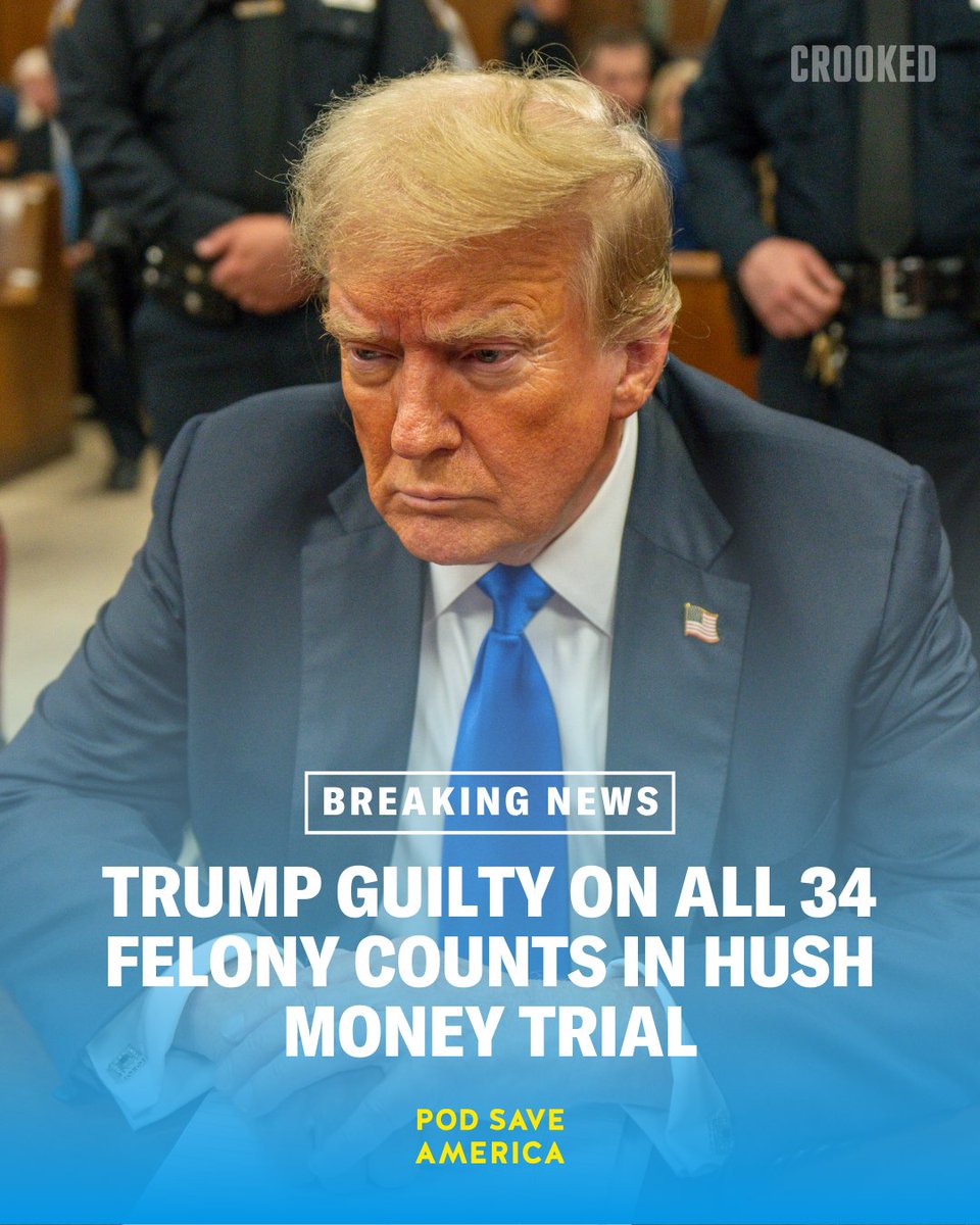 BREAKING: Former President Donald Trump has been found guilty on all 34 felony counts in the New York hush money trial.

Trump is now the first former president to become a convicted felon.