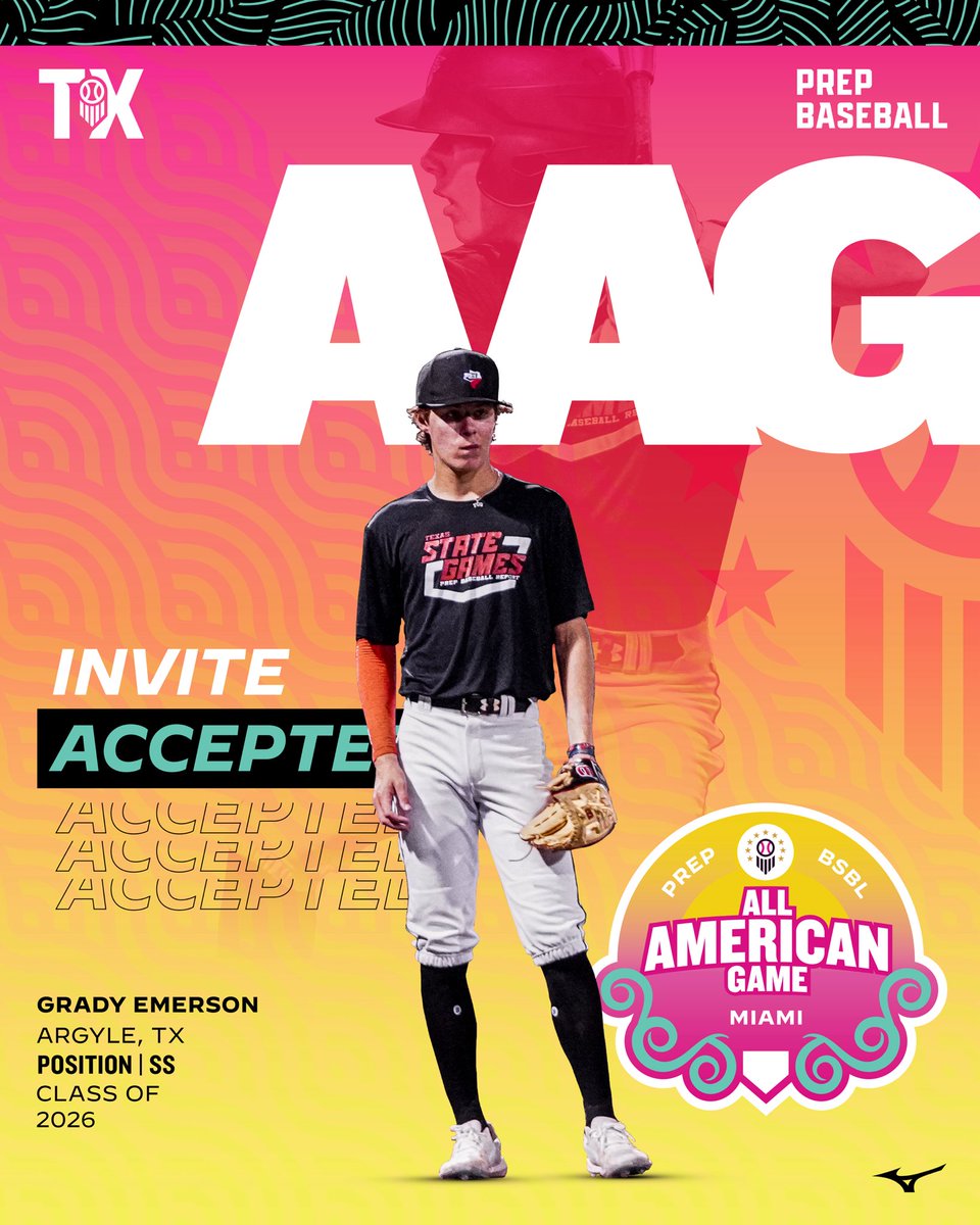 𝗔𝗿𝗴𝘆𝗹𝗲, 𝗧𝗫 ➡️ 𝗧𝗵𝗲 𝟯𝟬𝟱 🏝️ The #3 ranked 2026 in the nation & #1 ranked player in Texas, @Turn2Grady (Argyle HS / @TCU_Baseball) is #LockedIn & ready to put on a show at the 𝗣𝗿𝗲𝗽 𝗕𝗮𝘀𝗲𝗯𝗮𝗹𝗹 𝗔𝗹𝗹-𝗔𝗺𝗲𝗿𝗶𝗰𝗮𝗻 𝗚𝗮𝗺𝗲 🇺🇸 #PBAAG24 | @MizunoSportsUSA