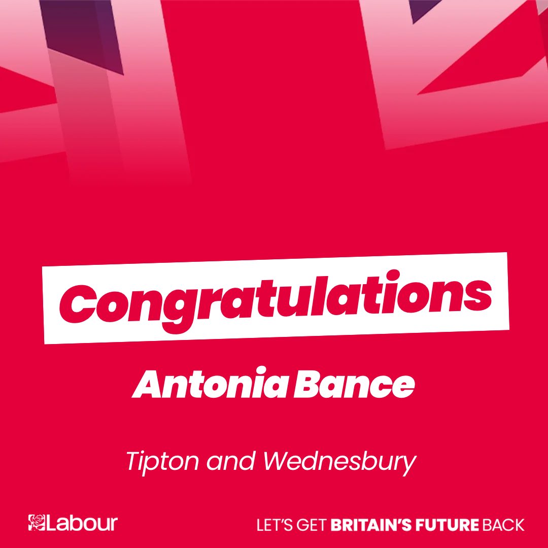 Congratulations to Antonia Bance who has been selected as Labour’s parliamentary candidate for Tipton and Wednesbury 🌹