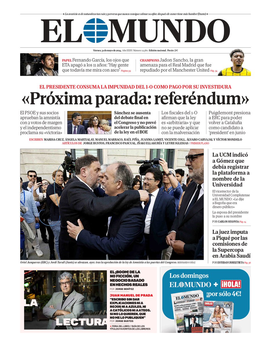 📰 Portada de EL MUNDO del viernes 31 de mayo.  

Ya disponible en Orbyt y en la edición digital con la mejor información