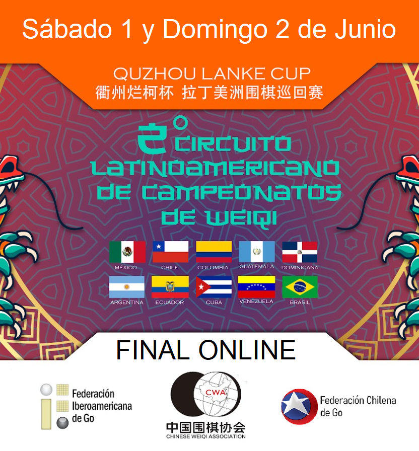 fechgo's tweet photo. Este fin de semana se juega la final online del 2do Circuito Latinoamericano de Campeonatos de Weiqi.

Nuestro representante chileno será Matias Salinas, ganador de la serie chilena del año pasado.

Se jugarán 4 rondas con horarios a las 12:00 y 16:00 horas. https://t.co/Re8i7Hl0NU