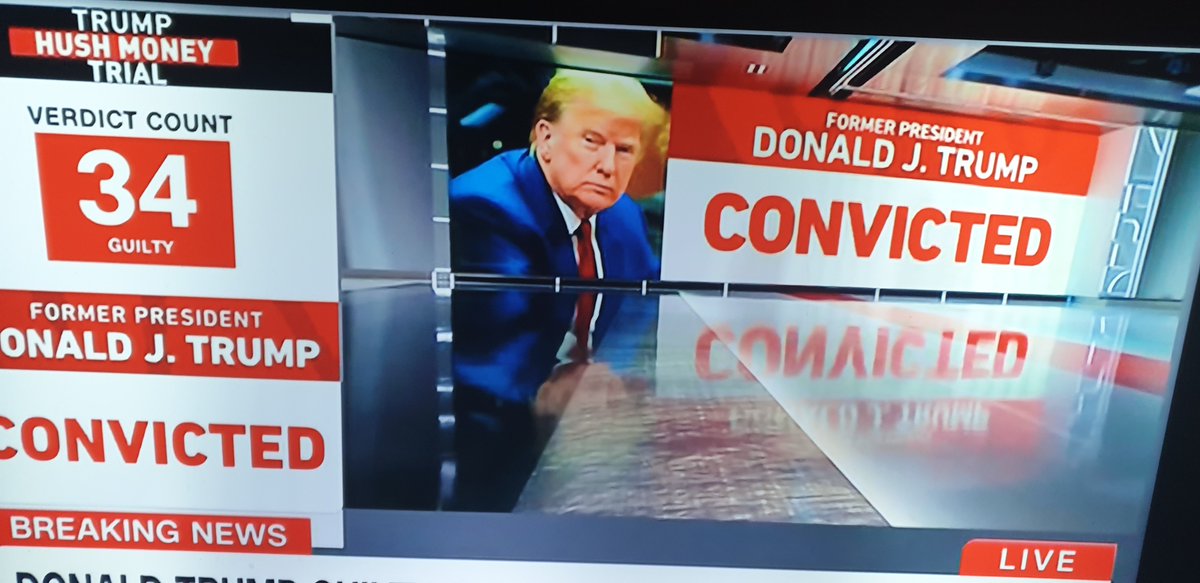 +++Eil+++

#Trump ist soeben von der Jury in allen 34 Anklagepunkten schuldig gesprochen worden. 

#Guilty
#LockHimUp

🥳🥳🥳🥳🥳🥳🥳🥳🥳