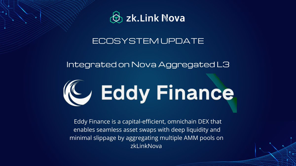 Exciting news! Eddy Finance joins #zkLinkNovaAggParade Phase 2!

⭐ Earn 1 Nova Point for every $1000 in leveraged trades on  #AggregatedL3 Nova!

👉 Visit app.zklink.io

Eddy Finance is a capital-efficient, omnichain DEX that enables seamless asset swaps with deep