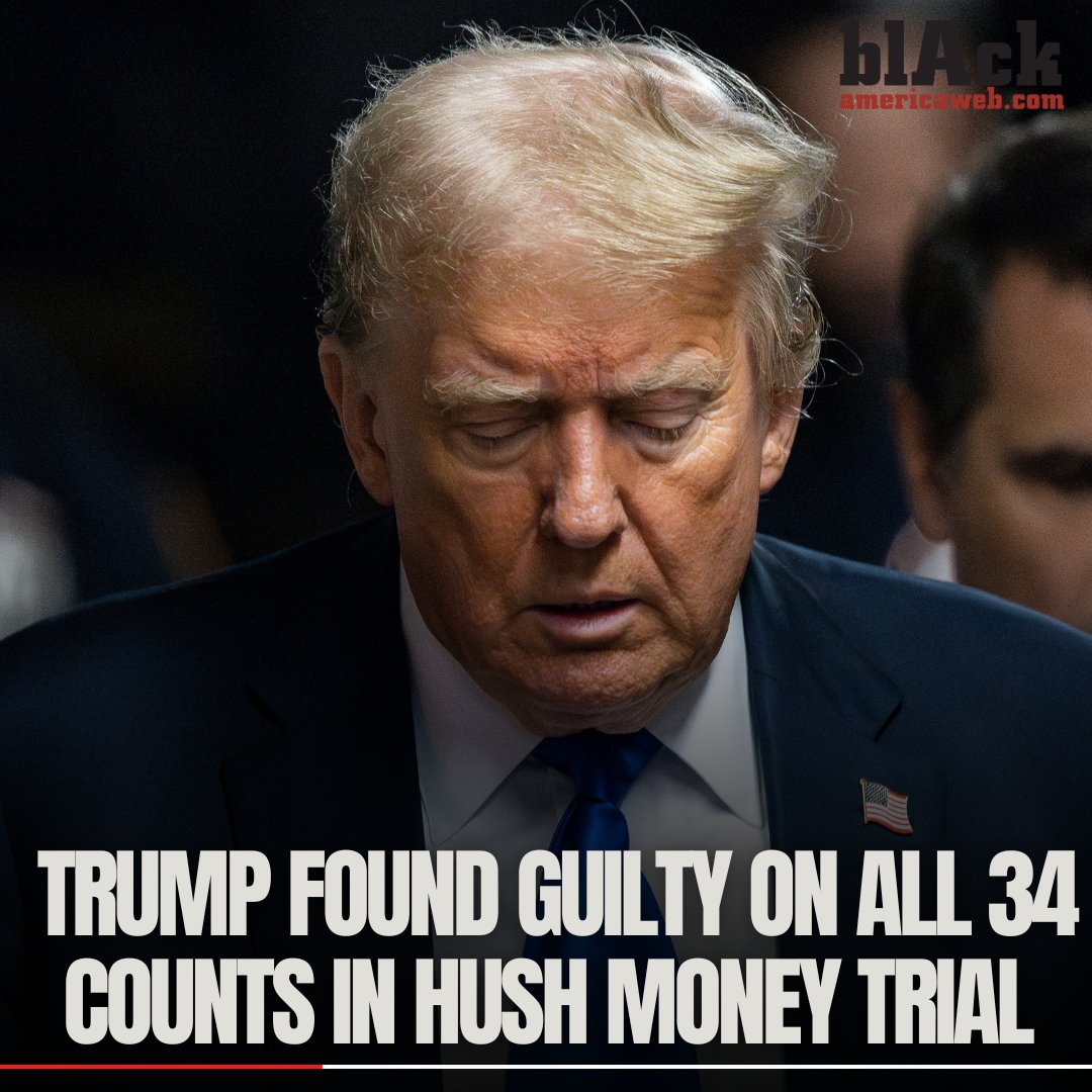 TheRSMS's tweet photo. It has officially been declared that former president, Donald J. Trump, is guilty of all 34 charges. With today's declaration, Trump is now the first former United States president to become a convicted felon. The judge will give Trump’s sentence soon. https://t.co/PgovWxKCBI