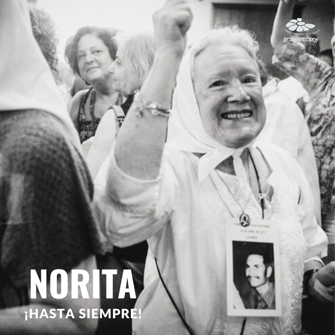 famidesa's tweet photo. Hoy despedimos a nuestra querida Norita Cortiñas, una incansable luchadora por los Derechos Humanos. Norita murió sin saber qué pasó con su hijo Gustavo. 
Abrazamos a su familia y a todos los que sienten su pérdida. Por Norita, seguiremos trabajando por Verdad, Memoria y Justicia https://t.co/UOkNC7HCMG