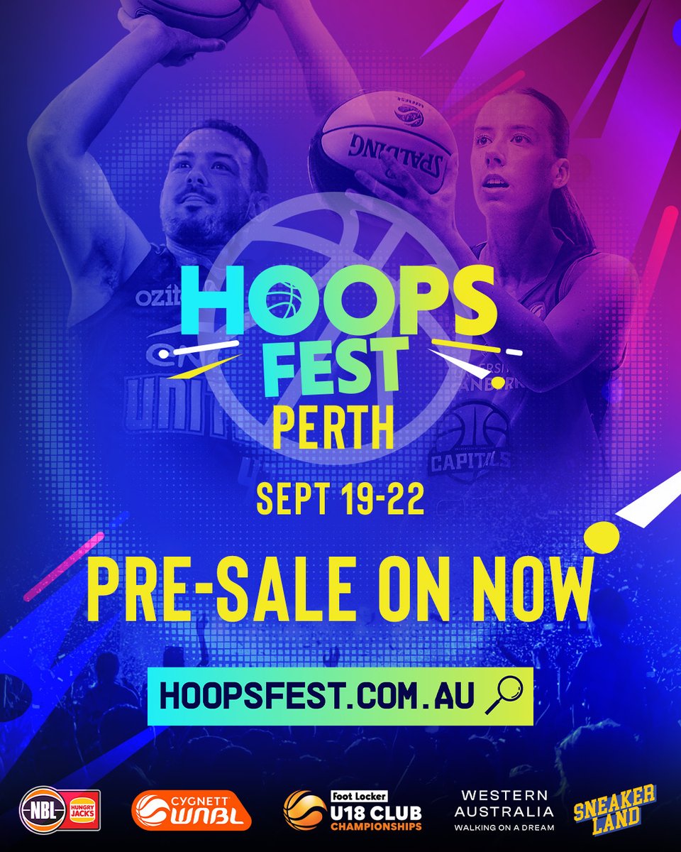 Be a part of Australian basketball history 👀 The NBL, @WNBL, @BasketballAus and @WestAustralia bring you - HoopsFest 🤯 The ultimate fusion of basketball and entertainment - September 19-22 😮 Pre-sale is now open - bit.ly/HoopsFest #WAtheDreamState ☀️