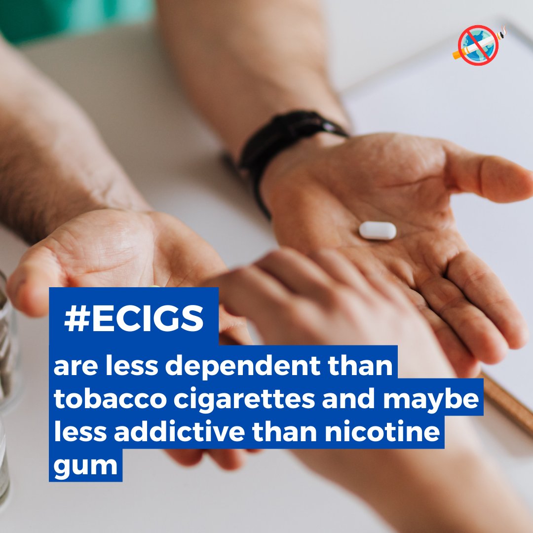 Nicotine-containing #ECIG are less addictive than tobacco cigarettes. #WorldNoTobaccoDay #tobaccoexposed #DisinformationKills #HealthForAll  bit.ly/3QXmbHD