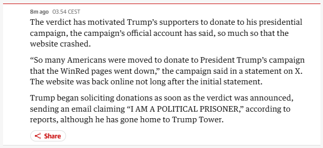 Trump and his supporters 👇😂 🤣 Screenshot taken from the Guardian.