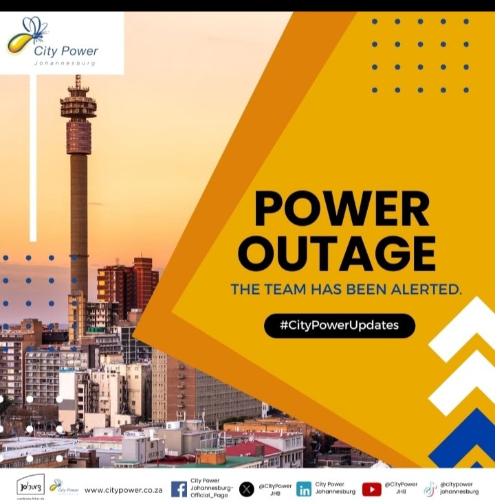 #CityPowerUpdates #RoodepoortSDC 

We are aware of a power outage affecting Florida North, Florida Hills, and the surrounding areas.

Operators will be informed to investigate the cause of the outage. Unfortunately, the estimated time of restoration ETR is not available at the