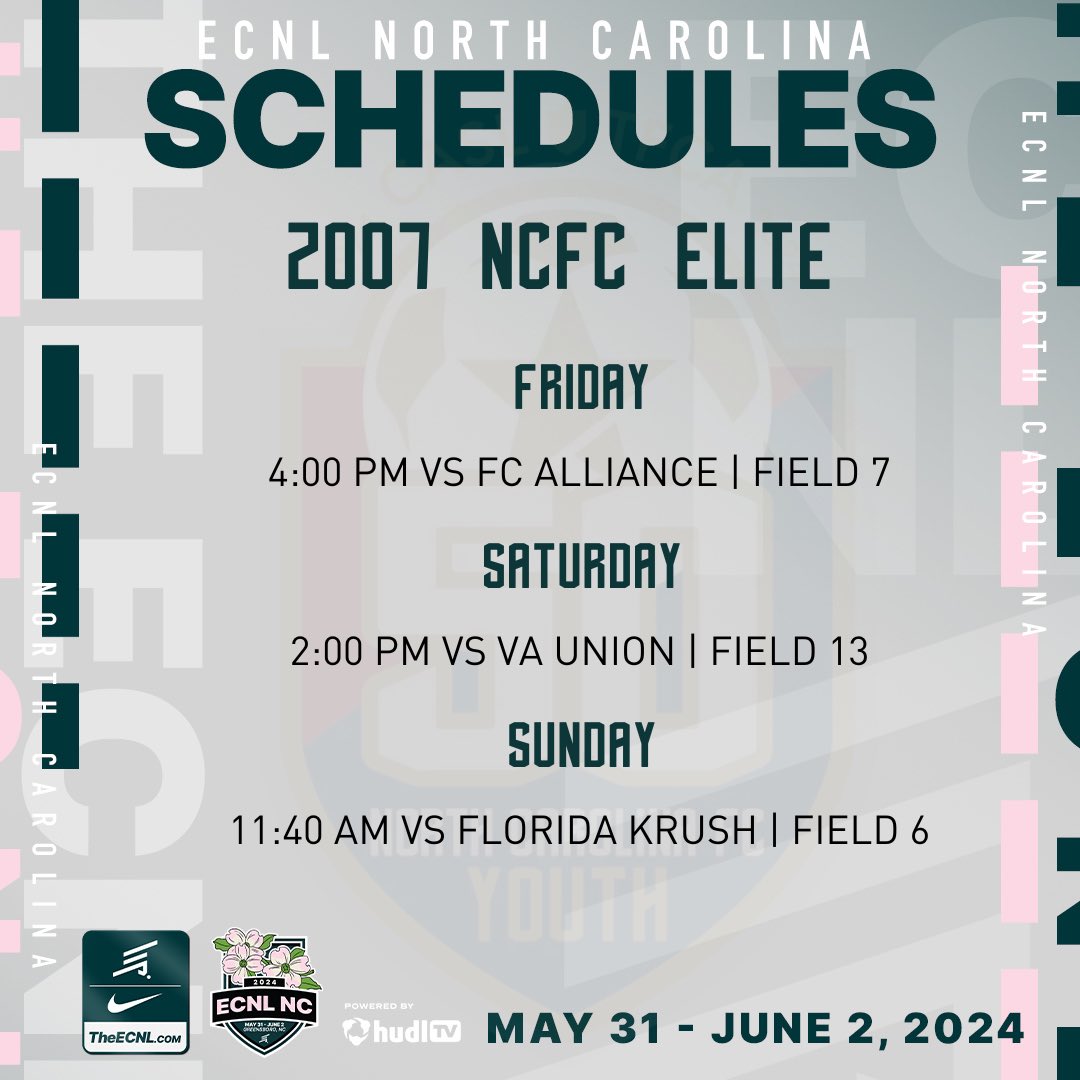We are excited to play this weekend in the ECNL showcase event with great competition! <a href="/NCFC_Youth/">NCFC Youth</a> <a href="/NCFC_ECNLGirls/">NCFC ECNL Girls</a> <a href="/ECNLgirls/">ECNL Girls</a> <a href="/ImCollegeSoccer/">College Soccer Truth ™</a> <a href="/ImYouthSoccer/">ECNL/GA/Recruiting/College Soccer</a> <a href="/coachnickh/">Nick Holt</a>