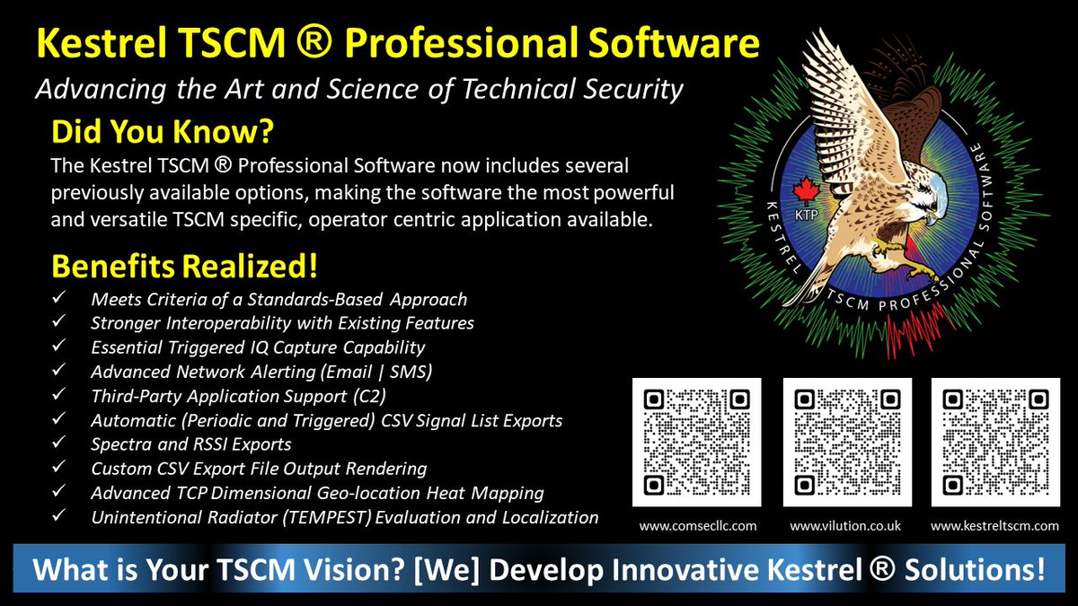 A look at just some of the benefits realized when you shift from obsolete equipment resources and embrace the mighty, Kestrel TSCM Professional Software and hardware. #RTSA #TSCM #SIGINT #TEMPEST #RF #SDR #GEOLOCATION #INFOSEC #KESTREL #CTSC #AI
