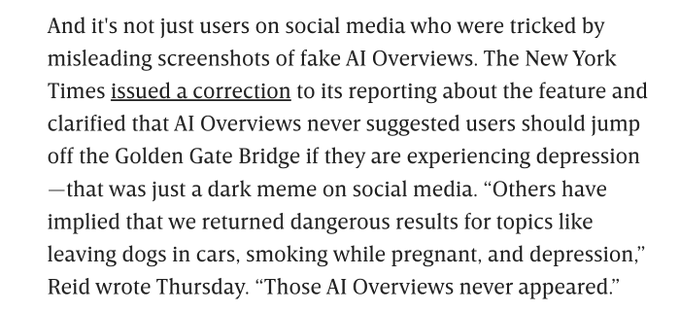 Google Admits Its AI Overviews Search Feature Screwed Up https://t.co/cOnty8IS8n Some screenshots were