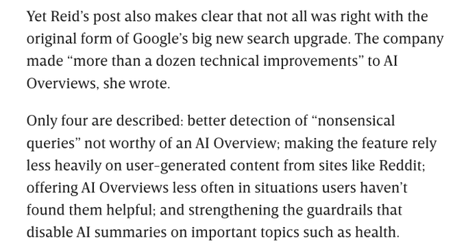 Google Admits Its AI Overviews Search Feature Screwed Up https://t.co/cOnty8IS8n Some screenshots were
