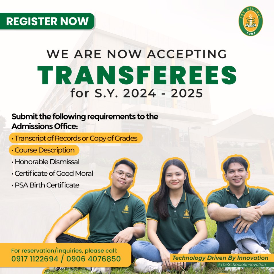 FEUdiliman's tweet photo. Ready for an exciting change in your educational journey?
Be part of FEU Diliman! 💛💚

We are now accepting 𝗖𝗢𝗟𝗟𝗘𝗚𝗘 𝗧𝗥𝗔𝗡𝗦𝗙𝗘𝗥𝗘𝗘𝗦 for S.Y. 2024-2025.

𝗥𝗲𝗴𝗶𝘀𝘁𝗲𝗿 𝗻𝗼𝘄 at https://t.co/TnB2OK1ipx https://t.co/LyiqYPASvK
