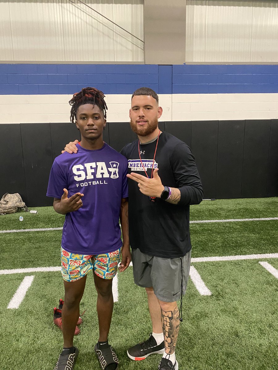 Good day today at the SFA camp with <a href="/CoachMart1nez/">Coach Randy Martinez</a>  learned new things and drills.<a href="/TXRecruits/">Texas Recruits</a> <a href="/On3Recruits/">Follow @Rivals</a> <a href="/CoachTSitton/">Thomas Sitton</a> <a href="/SFA_Football/">Lumberjack Football</a> #recruiters #birdgang #trending
