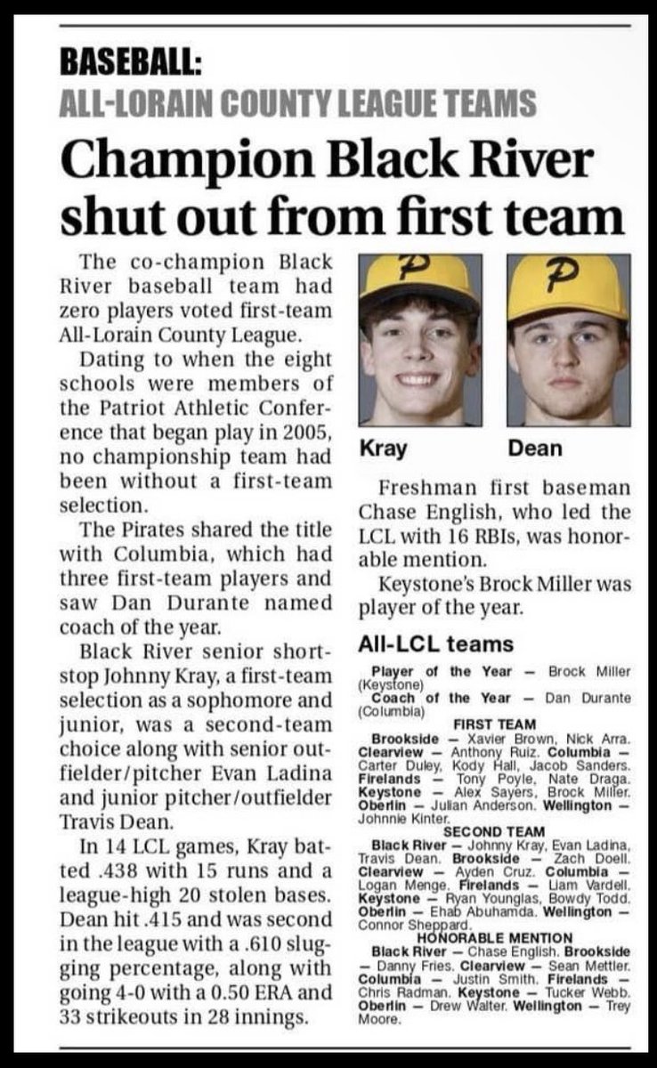 Congrats to everyone that made the list. 1st team, 2nd team, and honorable mention. You guys all deserved it. Me and my teammates love the 2024 conference champs that’s added to the baseball banner in the gym FOREVER,far more then a first team award <a href="/BRbaseball24/">Black River Baseball</a> <a href="/LorainCounty8/">Lorain County League</a>